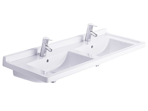 Dupla mosdó Duravit Starck 3 130x48,5 cm fehér színben fényes felülettel két nyílás a csaptelep számára 0332130000