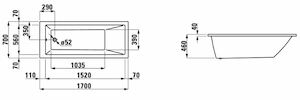 Téglalap alakú kád Laufen Pro 170x70 cm akrilát bal és jobb is H2309500000001