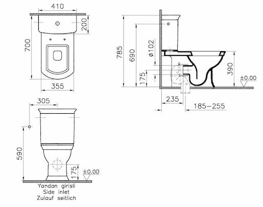 Kombinált wc VitrA Ricordi vario kifolyással, tartály nélkül, csak a WC csésze 4160-003-0075