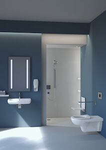 Csaptelep nélküli mosdó Geberit Selnova 55x55 cm fehér színben fényes felülettel középső nyílással 500.302.01.1