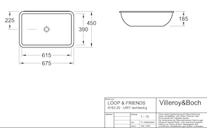 Süllyesztett mosdó Villeroy & Boch Loop&Friends fehér színben fényes felülettel csaptelep nyílás nélkül 61632001