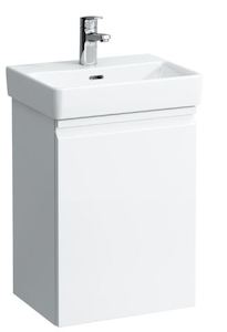 Felakasztható fürdőszobaszekrény a mosogató alatt fehér színben fényes felülettel mérete 41,5x58x32,1 cm. mosdó nélkül, lassú záródás