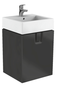Felakasztható fürdőszobaszekrény a mosogató alatt fekete Brave színben matt felülettel mérete 50x57x46 cm. mosdó nélkül, lassú záródás