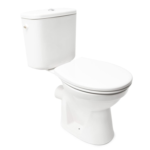Komplett WC-kombi a VitrA gyártótól öblítőkörrel és oldaltöltéssel. Az ülőke és a tartály is a csomag része.