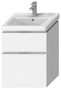 Felakasztható fürdőszobaszekrény a mosogató alatt fehér színben mérete 59x68,3x43,1 cm. mosdó nélkül, teljes kihúzás behúzással