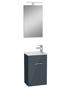 Fürdőszoba szett mosdókagylóval, tükörrel és világítással VitrA Mia 39x61x28 cm antracit fényes MIASET40A