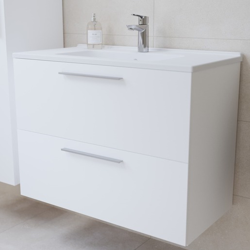 Fürdőszobai szett mosdókagylóval, tükörrel és világítással VitrA Mia 79x61x39,5 cm fehér fényes MIASET80B