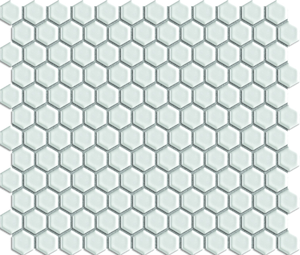 Fagyálló. Kerámia mozaik fehér színben mérete 26x30 cm vastagsága 5 mm fényes felülettel. Hatszög alakú alapelem mérete 2,6x2,6 cm