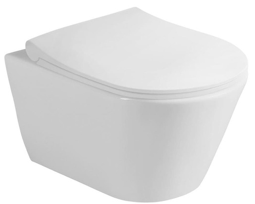 Felakasztható WC hátsó kifolyással öblítési kör nélkül. Kerámia ülőke nélkülRimless  Öblítési mennyiség 3 / 4,5 liter. Rejtett rögzítés.