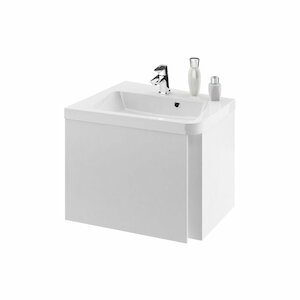 Felakasztható fürdőszobaszekrény a mosogató alatt fehér színben fényes felülettel mérete 65x54x45 cm. Lakkozott felülettel.
