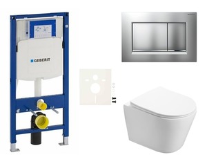 Falra épithető WC-garnitúra SAT Infinito világos fali modullal Geberit Duofix, WC softclose SAT lappal és ezüst gombbal Geberit Sigma SIKOGES3INF7