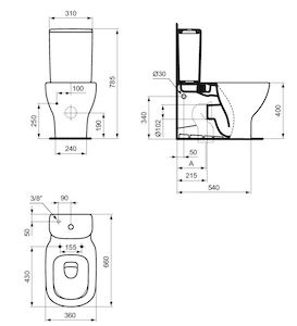 Kombinált wc Ideal Standard Tesi vario kifolyással SIKOSIST0082