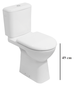 Álló kombinált WC ülőke nélkülalsó kifolyással oldalsó feltöltéssel 3/8 " és mélyöblítéssel. Kerámia