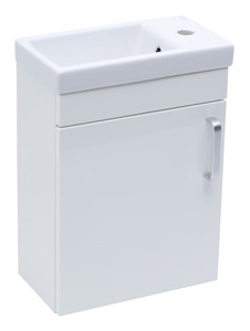 Felakasztható fürdőszobaszekrény mosogatóval fehér színben fényes felülettel mérete 40x50x22 cm. fóliázott felülettel Lassú záródással.