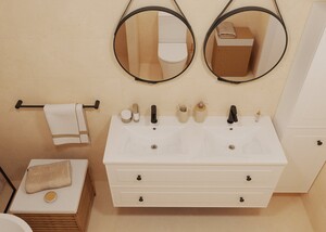 Dupla mosdó bútorba Naturel Modena 121x46 cm fehér színben fényes felülettel két nyílás a csaptelep számára M2N12046